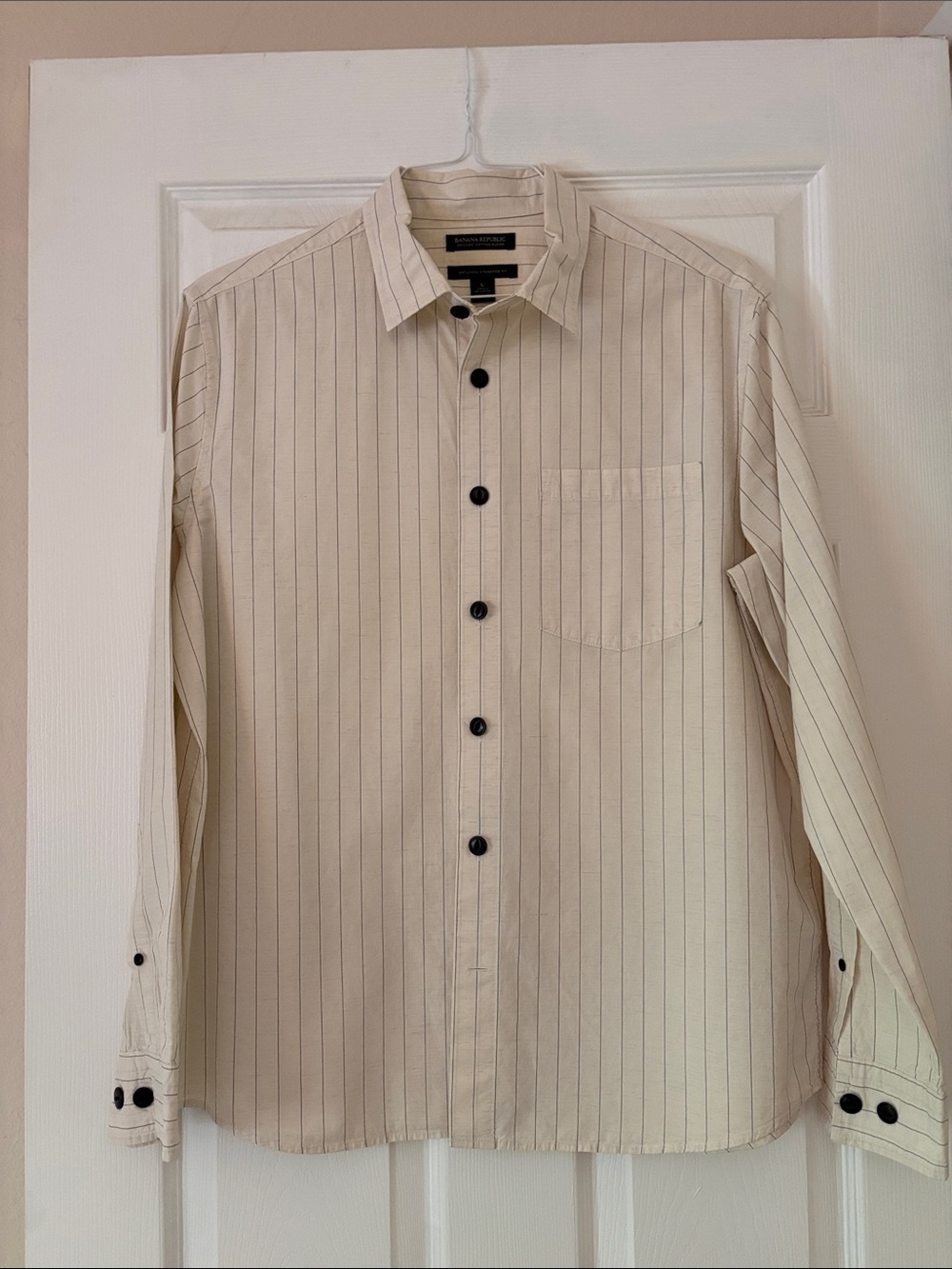 Banana Republic Cream Pinstripe Button-Down with Black Buttons